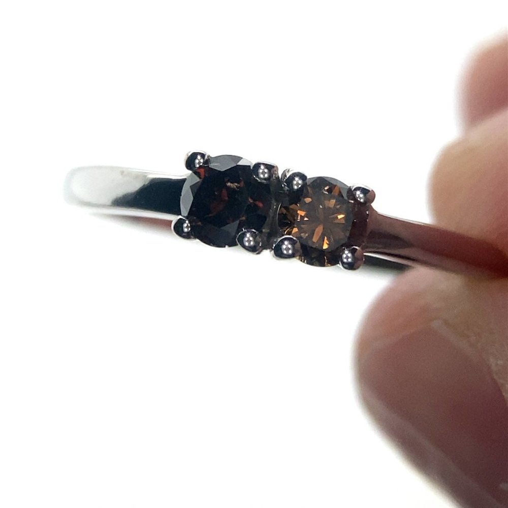 Champagne Diamonds .33ct Solid 14K White Gold Ring